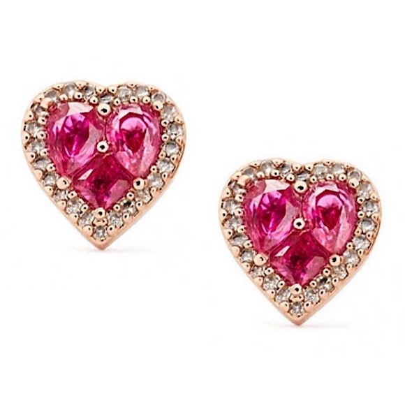 KATE SPADE • Spell It Out Pink Heart Rose Gold Stud Earrings - Picture 1 of 6